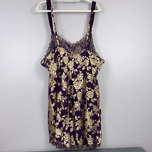 Cacique Chemise Nighty Size 26/28 Purple Gold Floral Lace Semi-Sheer Negligee - Picture 7 of 10